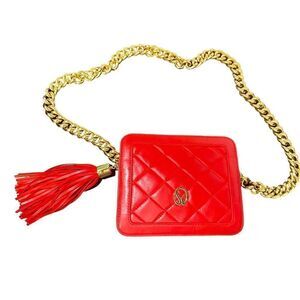 ST. JOHN Red Quilted Luxury Lamb Leather Gold Chain Strap Purse Bag NWOT